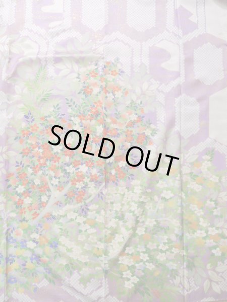 Photo6: J1223I Used Japanese Light  Wisteria FURISODE long-sleeved / Silk. Flower,   (Grade A) (6)