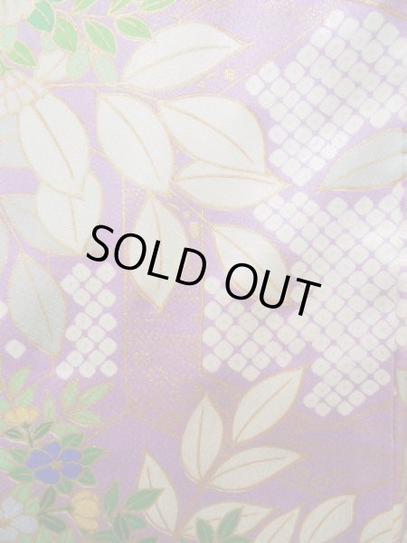 Photo10: J1223I Used Japanese Light  Wisteria FURISODE long-sleeved / Silk. Flower,   (Grade A) (10)