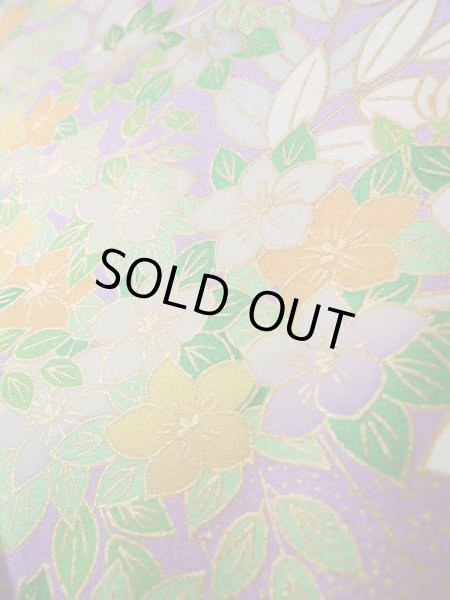 Photo16: J1223I Used Japanese Light  Wisteria FURISODE long-sleeved / Silk. Flower,   (Grade A) (16)