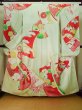 Photo1: J1223K Used Japanese Pale Light Pale Blue FURISODE long-sleeved / Silk. Peony, sleeve pattern  (Grade C) (1)