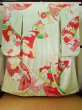 Photo2: J1223K Used Japanese Pale Light Pale Blue FURISODE long-sleeved / Silk. Peony, sleeve pattern  (Grade C) (2)