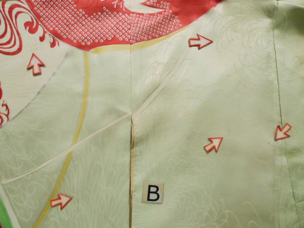 Photo21: J1223K Used Japanese Pale Light Pale Blue FURISODE long-sleeved / Silk. Peony, sleeve pattern  (Grade C) (21)