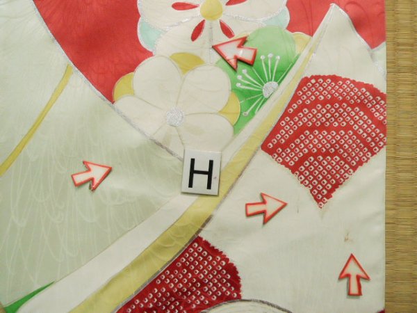 Photo27: J1223K Used Japanese Pale Light Pale Blue FURISODE long-sleeved / Silk. Peony, sleeve pattern  (Grade C) (27)