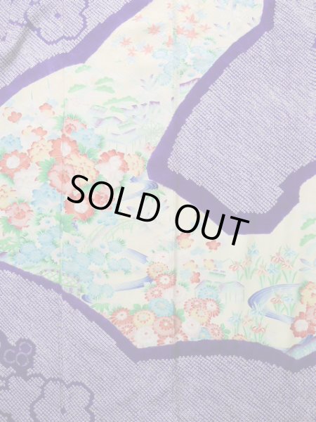 Photo5: J1223M Used Japanese Pale Light Yellow FURISODE long-sleeved / Silk. Flower, narcissus pattern  (Grade B) (5)