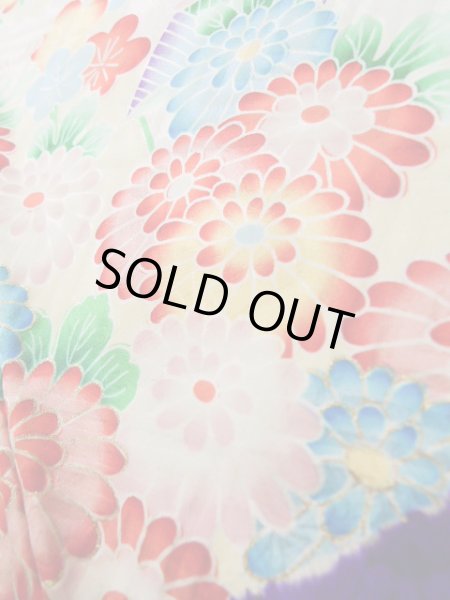 Photo14: J1223M Used Japanese Pale Light Yellow FURISODE long-sleeved / Silk. Flower, narcissus pattern  (Grade B) (14)