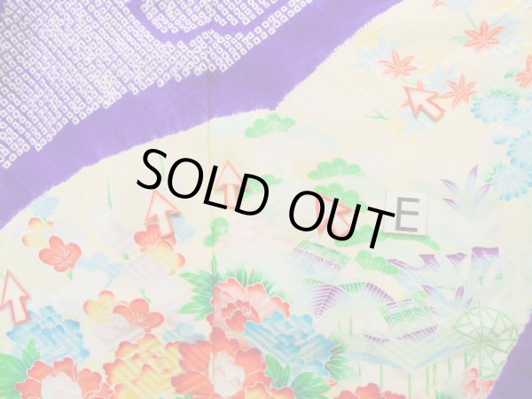 Photo24: J1223M Used Japanese Pale Light Yellow FURISODE long-sleeved / Silk. Flower, narcissus pattern  (Grade B) (24)