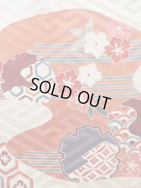 Photo7: J1223P Used Japanese   White FURISODE long-sleeved / Silk. Chrysanthemum, narcissus pattern  (Grade B) (7)