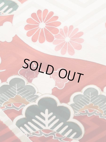 Photo8: J1223P Used Japanese   White FURISODE long-sleeved / Silk. Chrysanthemum, narcissus pattern  (Grade B) (8)