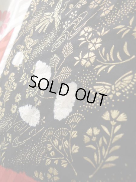 Photo15: J1223P Used Japanese   White FURISODE long-sleeved / Silk. Chrysanthemum, narcissus pattern  (Grade B) (15)