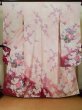 Photo1: Mint J1223R Used Japanese Pale Light Pink FURISODE long-sleeved / Silk. Flower, narcissus pattern, flower cart  (Grade A) (1)