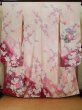 Photo2: Mint J1223R Used Japanese Pale Light Pink FURISODE long-sleeved / Silk. Flower, narcissus pattern, flower cart  (Grade A) (2)