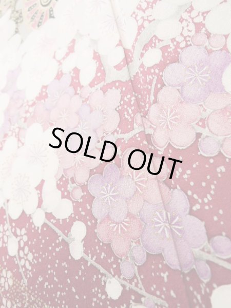 Photo12: Mint J1223R Used Japanese Pale Light Pink FURISODE long-sleeved / Silk. Flower, narcissus pattern, flower cart  (Grade A) (12)