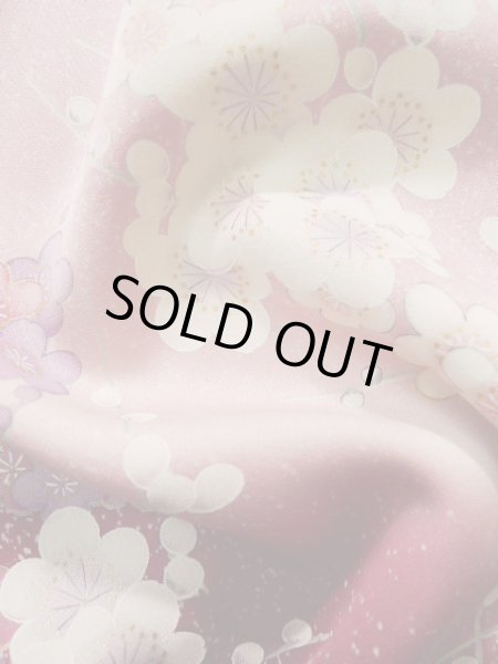 Photo15: Mint J1223R Used Japanese Pale Light Pink FURISODE long-sleeved / Silk. Flower, narcissus pattern, flower cart  (Grade A) (15)