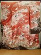 Photo1: J1225A Used Japanese Pale  Dark Red FURISODE long-sleeved / Silk. Chrysanthemum,   (Grade B) (1)