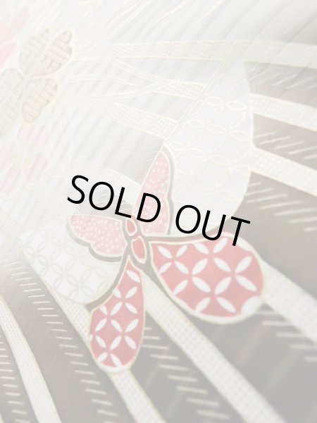Photo14: J1225A Used Japanese Pale  Dark Red FURISODE long-sleeved / Silk. Chrysanthemum,   (Grade B) (14)