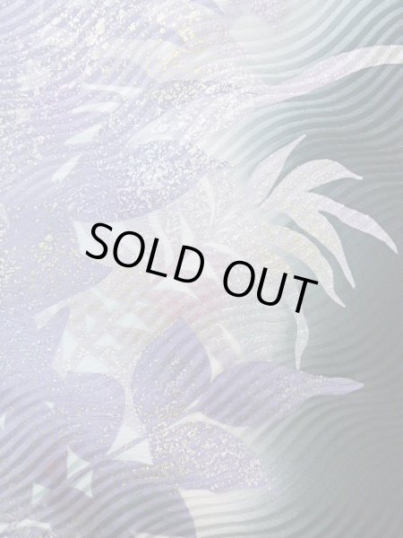 Photo7: J1225B Used Japanese   Black FURISODE long-sleeved / Silk. Leaf, rose pattern  (Grade B) (7)