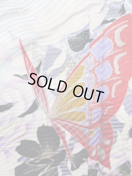 Photo10: J1225B Used Japanese   Black FURISODE long-sleeved / Silk. Leaf, rose pattern  (Grade B) (10)