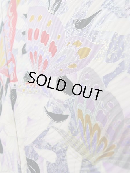 Photo12: J1225B Used Japanese   Black FURISODE long-sleeved / Silk. Leaf, rose pattern  (Grade B) (12)