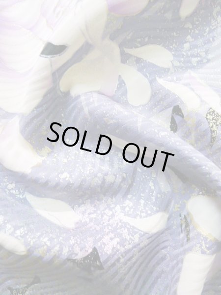 Photo15: J1225B Used Japanese   Black FURISODE long-sleeved / Silk. Leaf, rose pattern  (Grade B) (15)