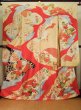 Photo1: J1225C Used Japanese Pale  Vermilion FURISODE long-sleeved / Silk. Flower,   (Grade A) (1)