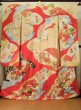 Photo2: J1225C Used Japanese Pale  Vermilion FURISODE long-sleeved / Silk. Flower,   (Grade A) (2)