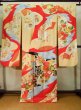 Photo3: J1225C Used Japanese Pale  Vermilion FURISODE long-sleeved / Silk. Flower,   (Grade A) (3)