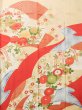 Photo6: J1225C Used Japanese Pale  Vermilion FURISODE long-sleeved / Silk. Flower,   (Grade A) (6)