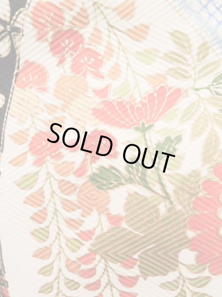 Photo9: J1225C Used Japanese Pale  Vermilion FURISODE long-sleeved / Silk. Flower,   (Grade A) (9)