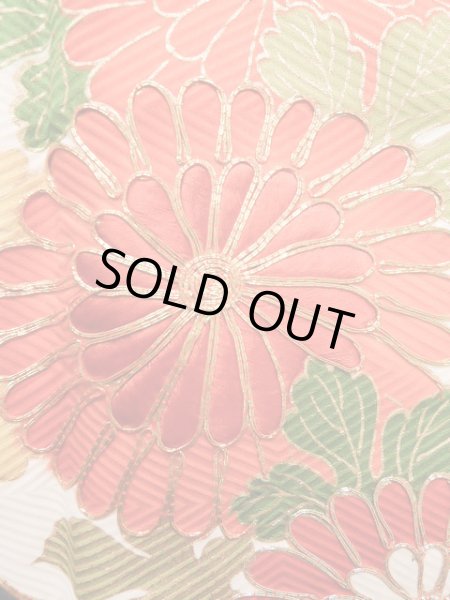 Photo10: J1225C Used Japanese Pale  Vermilion FURISODE long-sleeved / Silk. Flower,   (Grade A) (10)