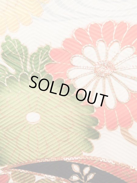 Photo11: J1225C Used Japanese Pale  Vermilion FURISODE long-sleeved / Silk. Flower,   (Grade A) (11)