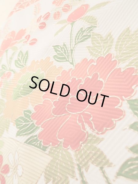 Photo12: J1225C Used Japanese Pale  Vermilion FURISODE long-sleeved / Silk. Flower,   (Grade A) (12)