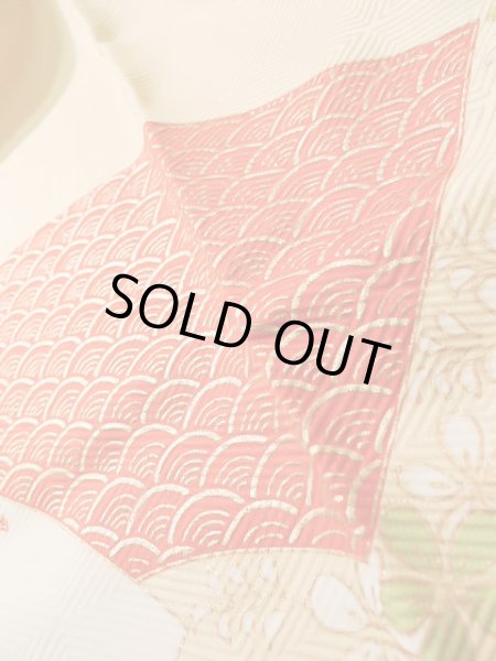 Photo13: J1225C Used Japanese Pale  Vermilion FURISODE long-sleeved / Silk. Flower,   (Grade A) (13)