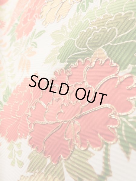 Photo15: J1225C Used Japanese Pale  Vermilion FURISODE long-sleeved / Silk. Flower,   (Grade A) (15)