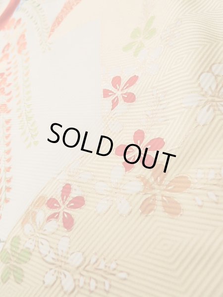 Photo16: J1225C Used Japanese Pale  Vermilion FURISODE long-sleeved / Silk. Flower,   (Grade A) (16)