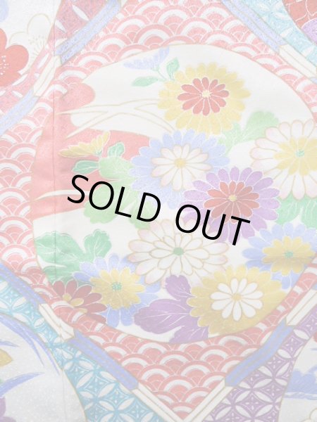 Photo6: J1225D Used Japanese Deep  Blue FURISODE long-sleeved / Synthetic. Peony,   (Grade A) (6)