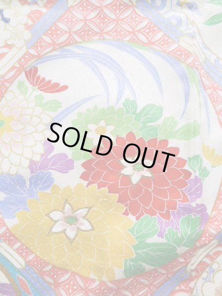 Photo10: J1225D Used Japanese Deep  Blue FURISODE long-sleeved / Synthetic. Peony,   (Grade A) (10)