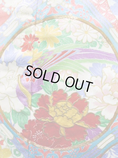 Photo11: J1225D Used Japanese Deep  Blue FURISODE long-sleeved / Synthetic. Peony,   (Grade A) (11)