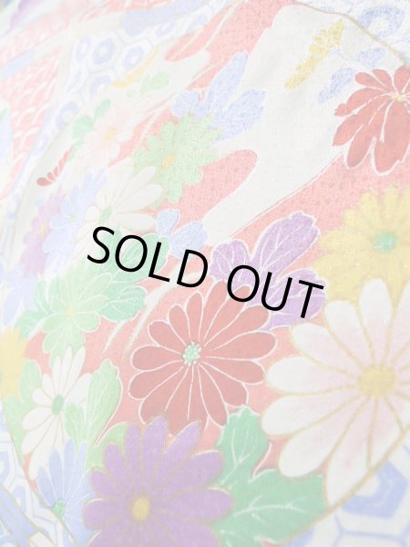 Photo14: J1225D Used Japanese Deep  Blue FURISODE long-sleeved / Synthetic. Peony,   (Grade A) (14)