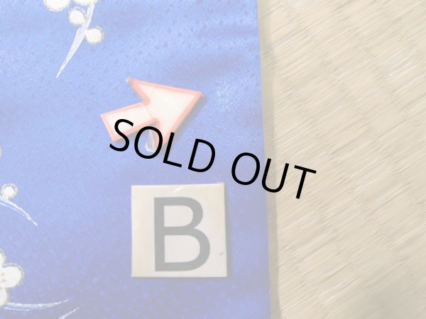 Photo20: J1225D Used Japanese Deep  Blue FURISODE long-sleeved / Synthetic. Peony,   (Grade A) (20)