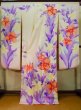 Photo3: J1225E Used Japanese Pale Light Wisteria FURISODE long-sleeved / Silk.  lily pattern  (Grade B) (3)