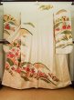 Photo1: J1225F Used Japanese Light  Cream FURISODE long-sleeved / Silk. Chrysanthemum,   (Grade A) (1)