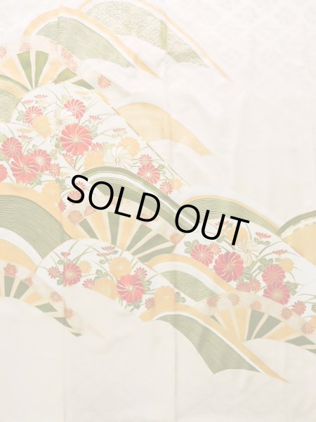 Photo5: J1225F Used Japanese Light  Cream FURISODE long-sleeved / Silk. Chrysanthemum,   (Grade A) (5)