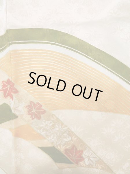 Photo7: J1225F Used Japanese Light  Cream FURISODE long-sleeved / Silk. Chrysanthemum,   (Grade A) (7)