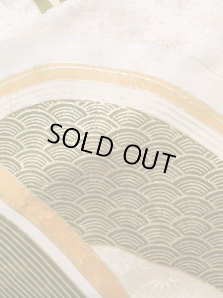 Photo9: J1225F Used Japanese Light  Cream FURISODE long-sleeved / Silk. Chrysanthemum,   (Grade A) (9)