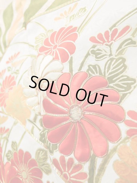 Photo12: J1225F Used Japanese Light  Cream FURISODE long-sleeved / Silk. Chrysanthemum,   (Grade A) (12)