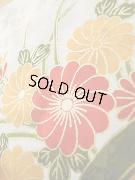 Photo14: J1225F Used Japanese Light  Cream FURISODE long-sleeved / Silk. Chrysanthemum,   (Grade A) (14)