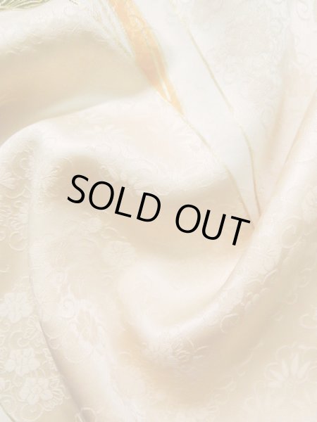 Photo15: J1225F Used Japanese Light  Cream FURISODE long-sleeved / Silk. Chrysanthemum,   (Grade A) (15)