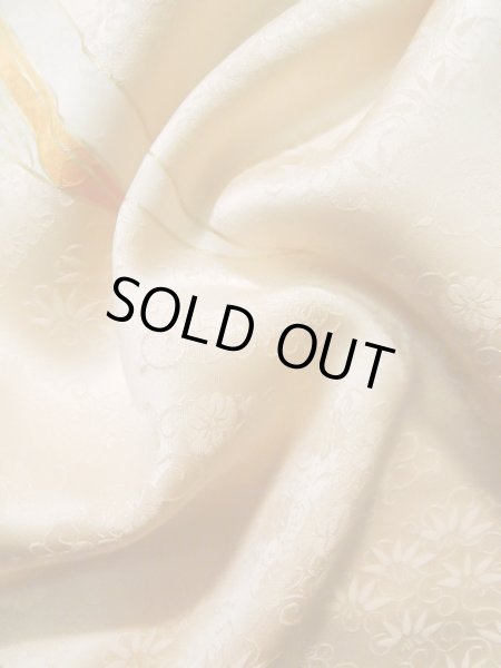 Photo16: J1225F Used Japanese Light  Cream FURISODE long-sleeved / Silk. Chrysanthemum,   (Grade A) (16)