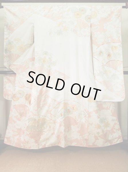 Photo1: J1225G Used Japanese Pale Light Pink FURISODE long-sleeved / Silk. Chrysanthemum,   (Grade A) (1)