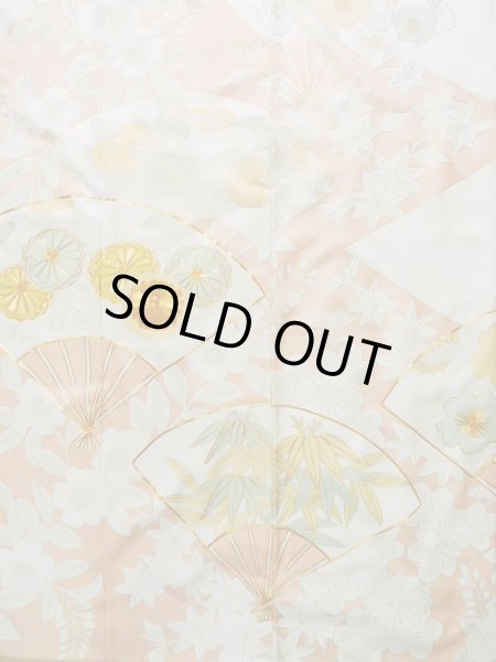 Photo5: J1225G Used Japanese Pale Light Pink FURISODE long-sleeved / Silk. Chrysanthemum,   (Grade A) (5)
